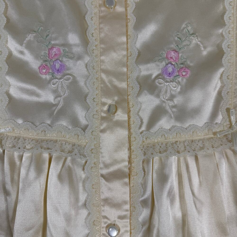 Vintage Barbizon Cuddleskin Long Sleeve Pajama Top Cream Floral Embroidery Lace - Picture 5 of 13